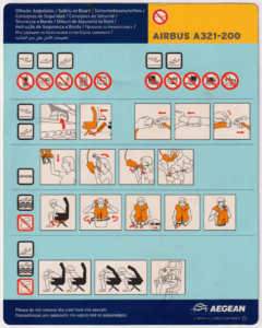 Safety card Aegean Air (Grécia) Airbus A321 (02-July2010)