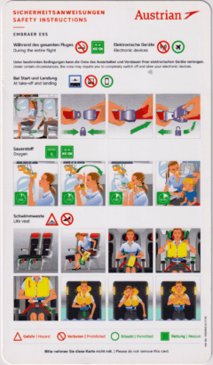 Safety card Austrian Airlines (Áustria) Embraer 195