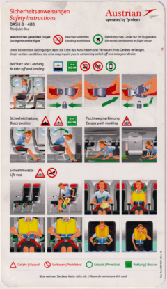 Safety card Austrian Airlines (Áustria) Bombardier DHC-8-400