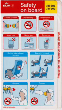 Safety card KLM (Holanda) Boeing 737-800/900