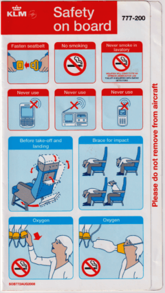 Safety card KLM (Holanda) Boeing 777-200