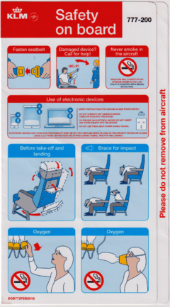 Safety card KLM (Holanda) Boeing 777-200