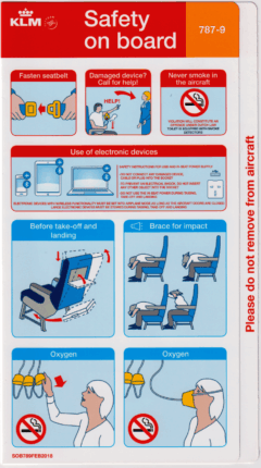 Safety card KLM (Holanda) Boeing 787-9