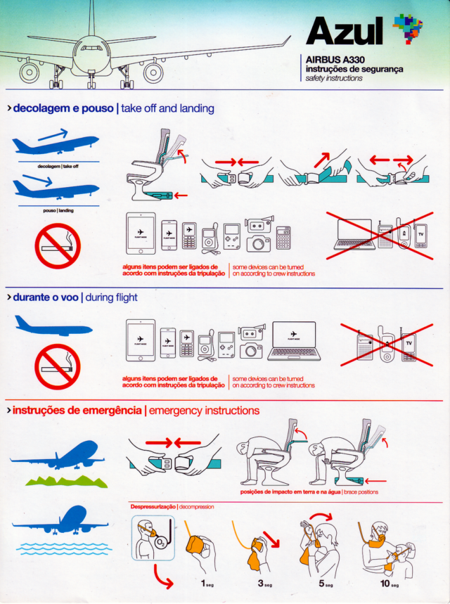 Safety card Azul (Brasil) Airbus A330 (AZL02424-R01)