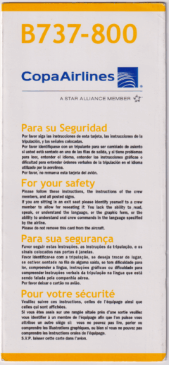 Safety card COPA Airlines (Panamá) Boeing 737-800